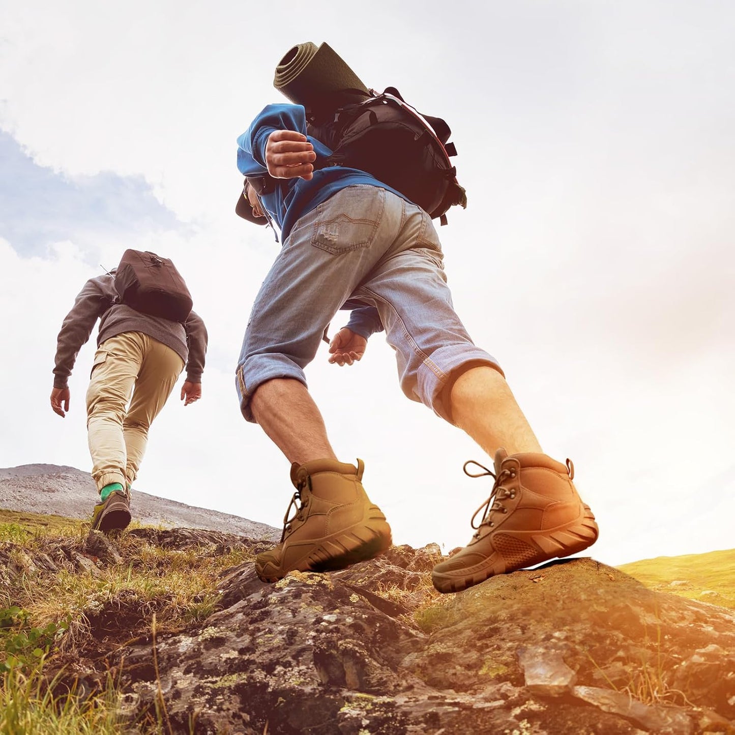 FREE SOLDIER Men's Waterproof Hiking Boots Tactical Work Boots Outdoor Lightweight Military Boots(Brown, US 11.5W)