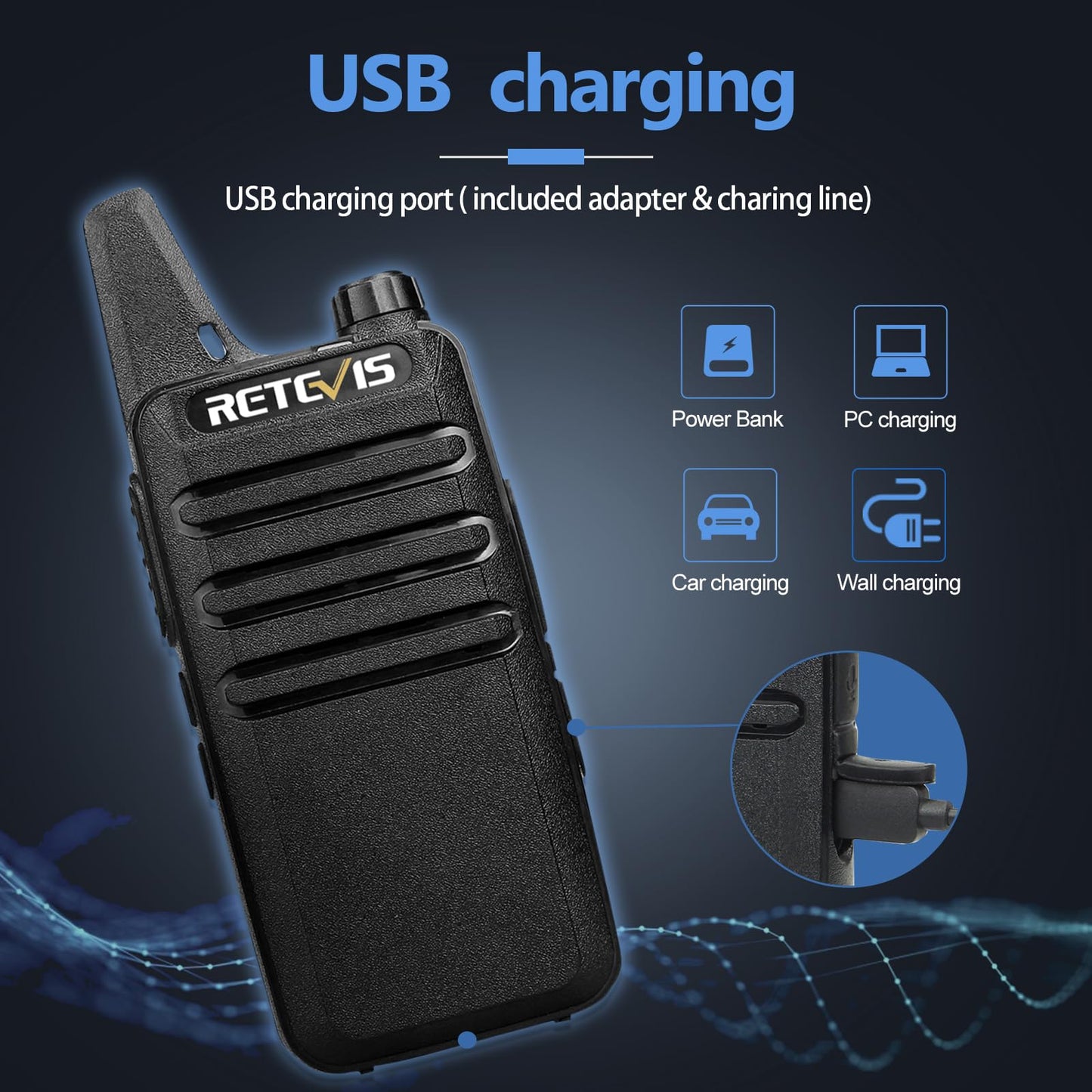 Retevis RT22 Walkie Talkies, Mini 2 Way Radio Rechargeable, VOX Handsfree, Portable, Two-Way Radios Long Range with Earpiece, for Family Road Trip Camping Hiking Skiing(2 Pack, Black)