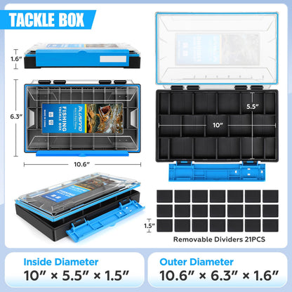 PLUSINNO Tackle Box Organizer, 1/2 Packs Waterproof Tackle Trays, Fishing Tackle Box with Removable Dividers, Fishing Box Tackle Trays and Terminal Tackle Storage