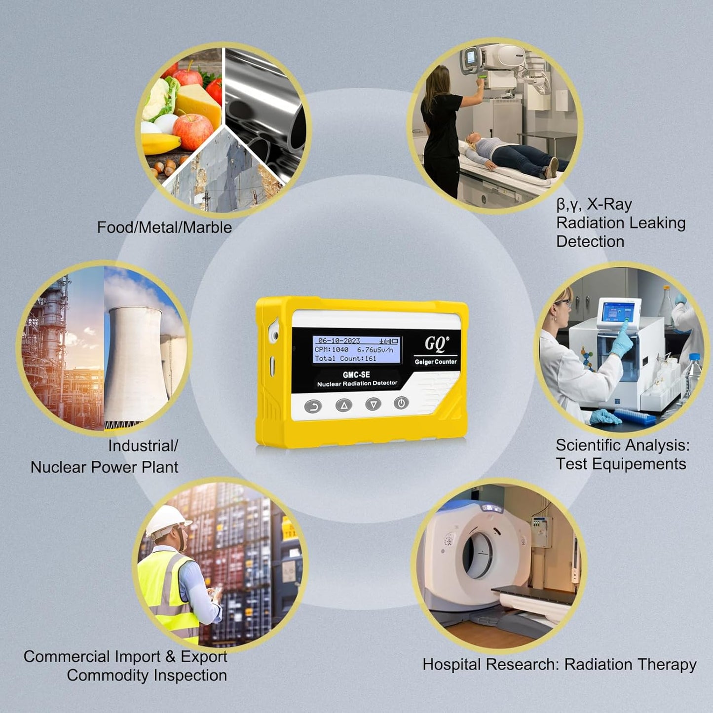 GQ GMC-SE Geiger Counter Radiation Detector Beta Gamma X-ray Portable Radiation Monitor Meter Digital Nuclear Radiation Dosimeter, Automatic Data Recording Device, Drop-Proof Silicone Case (Yellow)