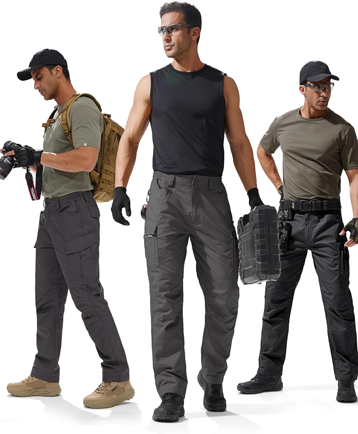 FREE SOLDIER Men's Water Resistant Pants Relaxed Fit Tactical Cargo Work Pants with Multi Pocket
