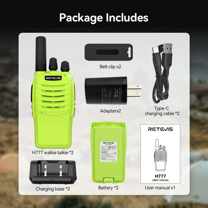 Retevis H-777 Rechargeable Walkie Talkies, Mini 2 Way Radios Long Range, Small Walky Talky, Portable FRS Two Way Radios with LED Flashlight(Black, 2 Pack)