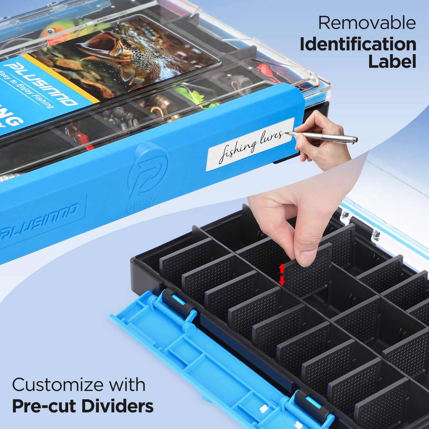 PLUSINNO Tackle Box Organizer, 1/2 Packs Waterproof Tackle Trays, Fishing Tackle Box with Removable Dividers, Fishing Box Tackle Trays and Terminal Tackle Storage