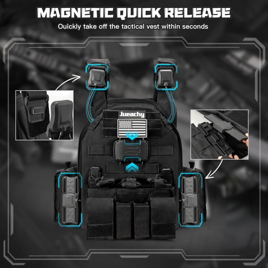 Jueachy Magnetic Tactical Vest for Men: Plate Carrier Vest Quick Release One-Button Disassembly Lightweight Vest