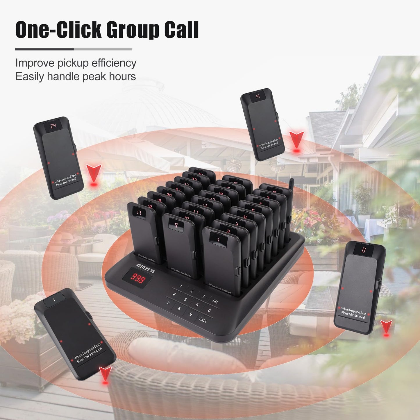 Retekess TD157 Restaurant Pager System, Pagers for Restaurants,984ft Long Range, 16 Pagers and Beepers for Food Truck, Bars, Food Court, No Vibration Mode