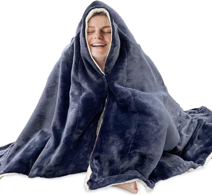 NEWMEIL Fara Day Blanket for Sleeping, Big Size 50IN * 60IN (127CM * 152CM) Thick Fara Day Blanket for Belly, Warm White Berber Fleece and Navy Blue Flannel with Fara Day Fabric