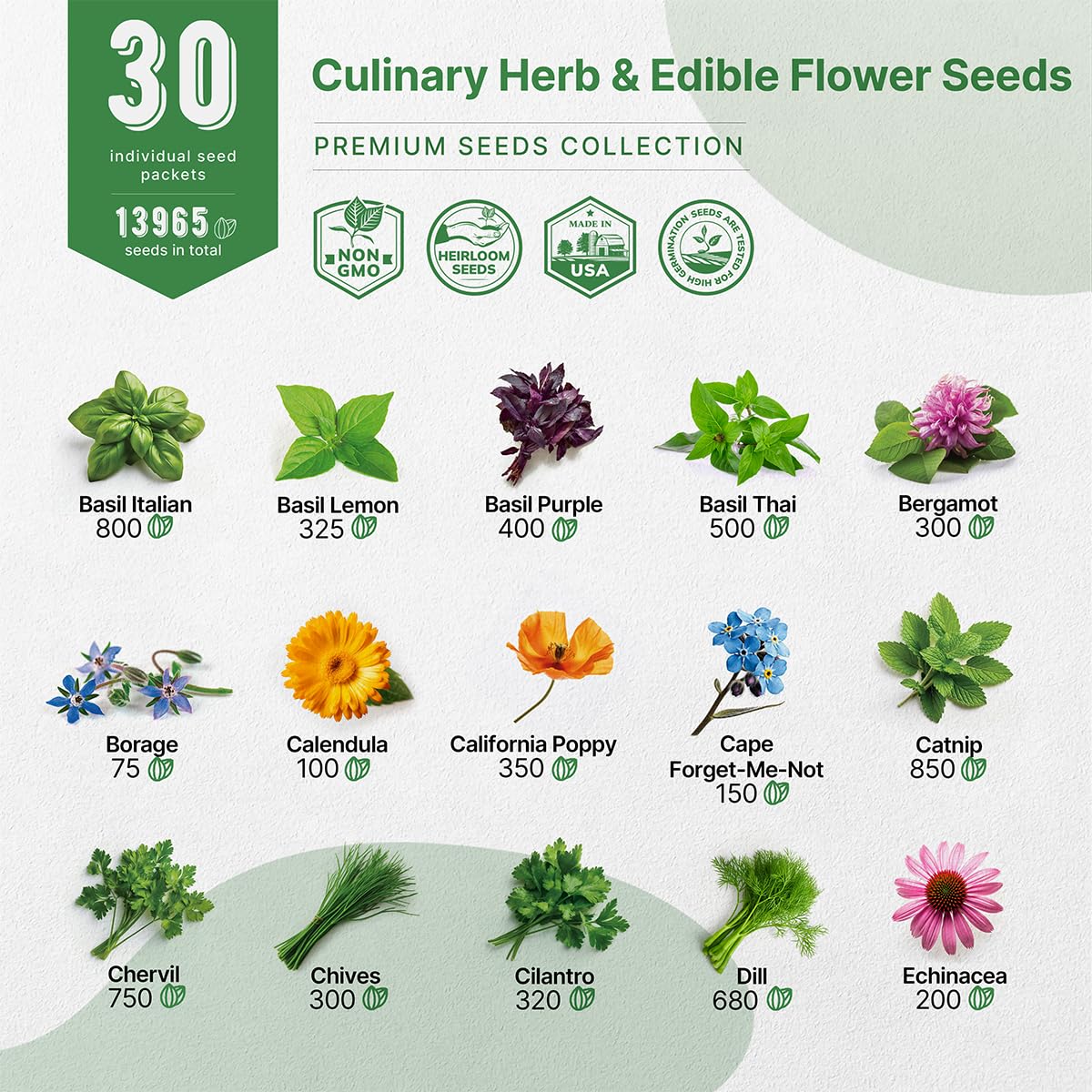 25 Most Popular Herb Seeds Variety Pack - 11,700 Non-GMO Heirloom Seeds for Planting Herbs in Individual Seed Packets for Hydroponic, Indoor & Outdoor Gardening