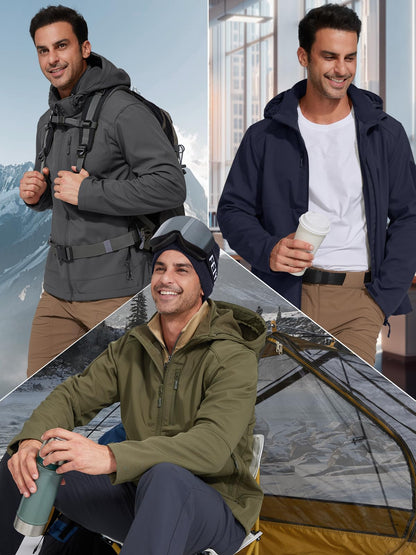 FREE SOLDIER Men's Lightweight Softshell Jacket Winter Fleece Lined Hooded Rain Waterproof Hiking Outdoor Jackets