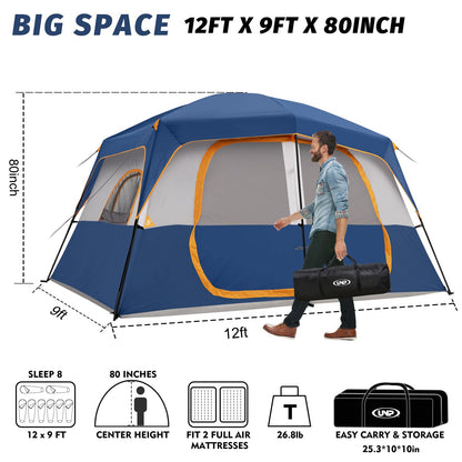 UNP 2/4/6/8 Person Tent, Portable Cabin Tent, Camping Tent 4-Person Easy Set Up, Waterproof with Top Rainfly for Outdoor Camping/Hiking | Easy Set Up, Waterproof, Top Rainfly