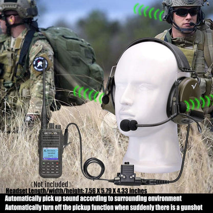 Retevis EHK007 Tactical Headset,Hunting & Shooting Earmuffs with Mic, Sound Amplification, Noise Reduction Walkie Talkie Headset, Compatible with Baofeng UV-5R BF-F8HP PRO AR-5RM RT22 RT86 B3H(1 Pack)