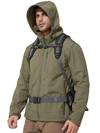 FREE SOLDIER Men's Lightweight Softshell Jacket Winter Fleece Lined Hooded Rain Waterproof Hiking Outdoor Jackets