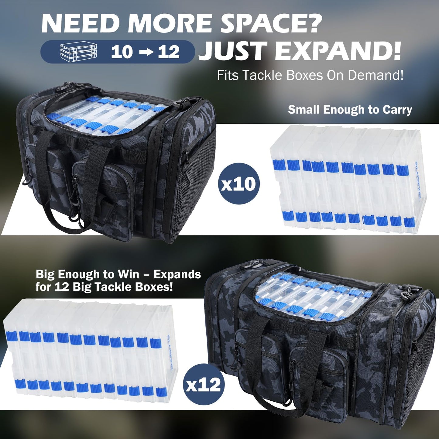 PLUSINNO Tackle Bag - Expandable Fishing Bag for Saltwater & Freshwater - Water Resistant Fishing Gear Shoulder Bag For Men, All-purpose Carrying Bags for Outdoors