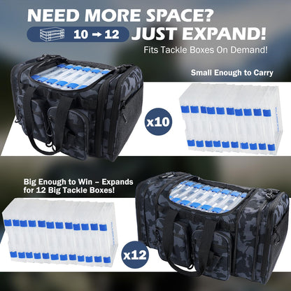 PLUSINNO Tackle Bag - Expandable Fishing Bag for Saltwater & Freshwater - Water Resistant Fishing Gear Shoulder Bag For Men, All-purpose Carrying Bags for Outdoors