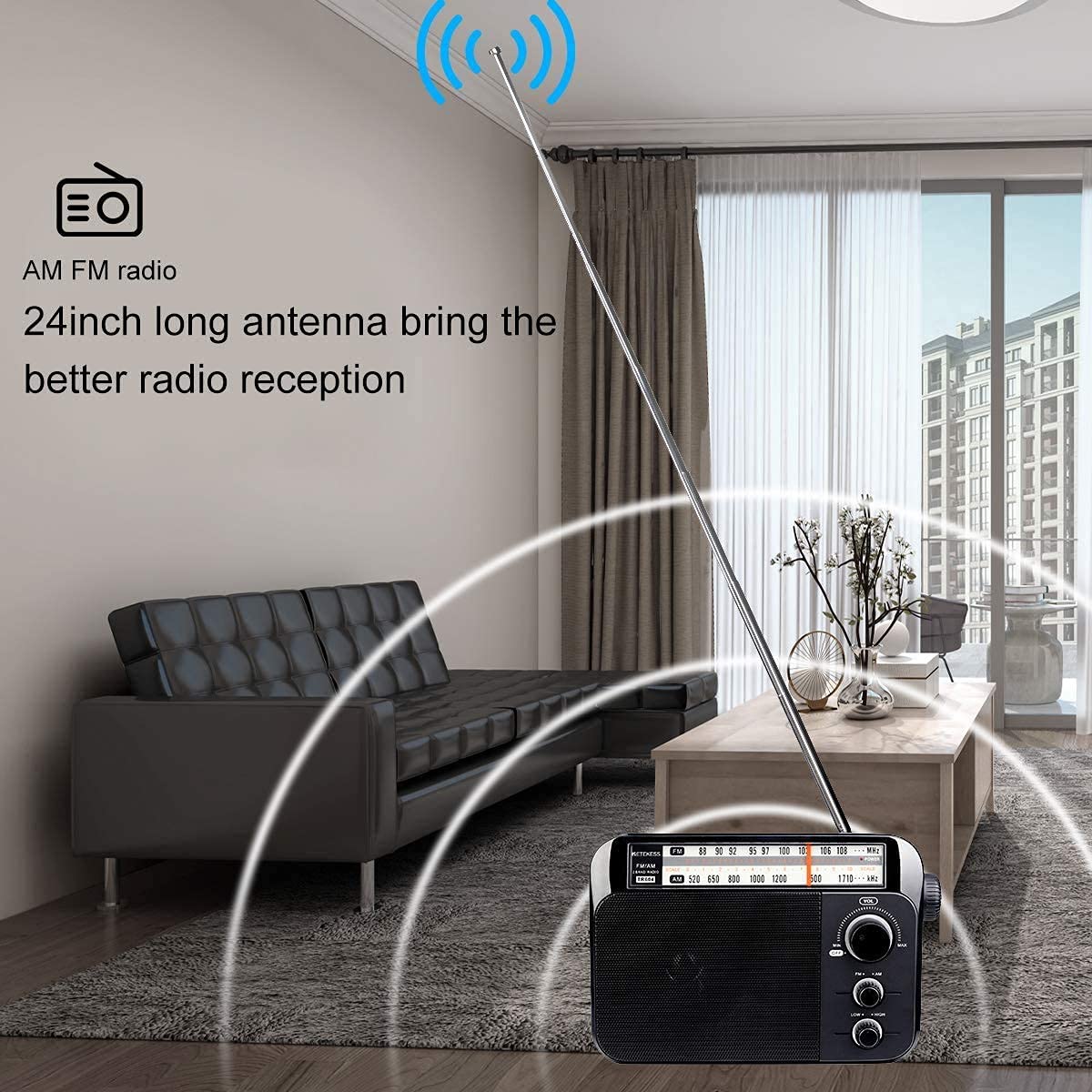 Retekess TR604 AM FM Radio,Portable Radio Plug in Wall,D Battery Operated,Large Dial,High/Low Tone Mode,Big Speaker,Earphone Jack,for Home,Picnic,Senior