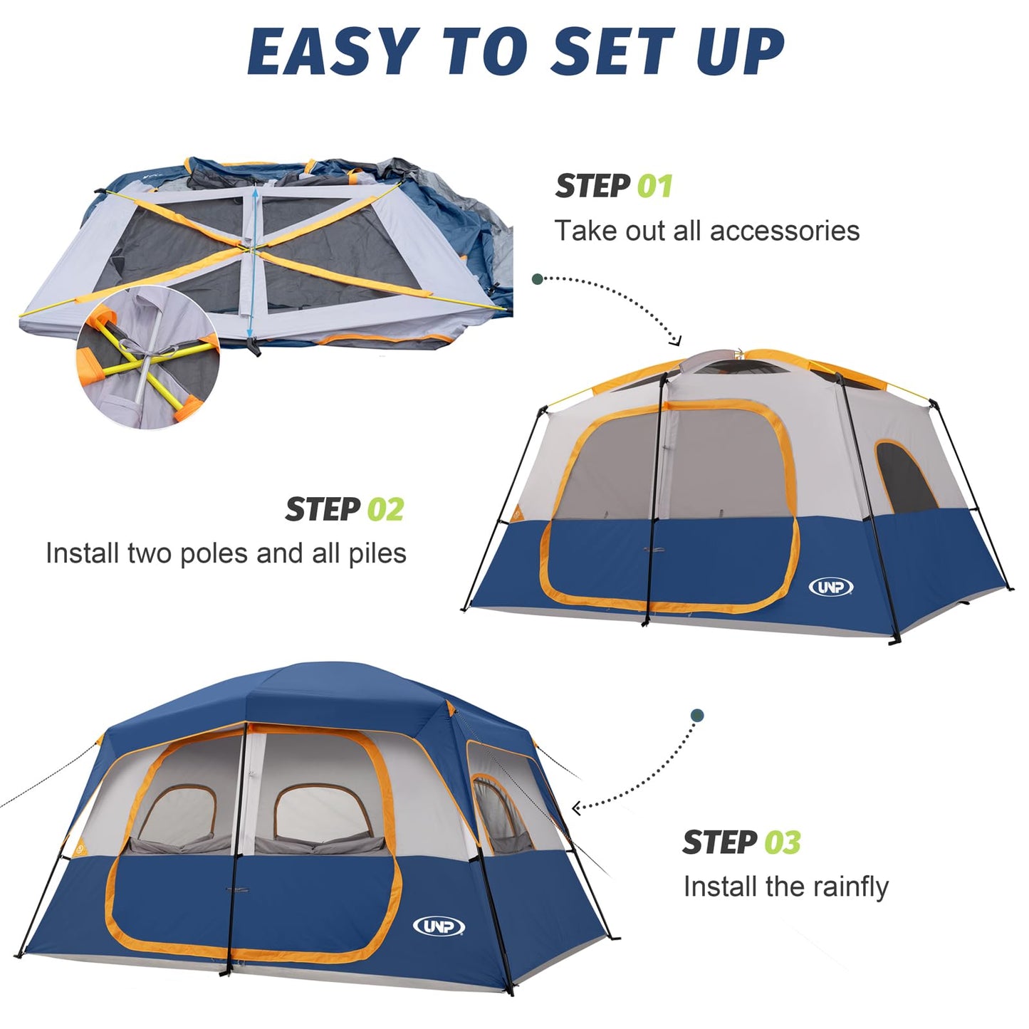 UNP 2/4/6/8 Person Tent, Portable Cabin Tent, Camping Tent 4-Person Easy Set Up, Waterproof with Top Rainfly for Outdoor Camping/Hiking | Easy Set Up, Waterproof, Top Rainfly