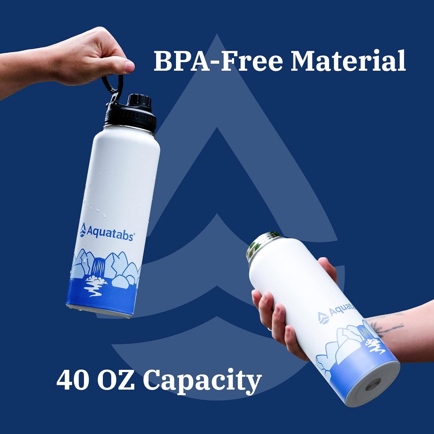 Aquatabs Water Bottle – 40 oz Insulated Stainless Steel Water Bottle, BPA-Free, Leak-Proof, Durable Design for Hiking, Travel, Camping & Outdoor Gear