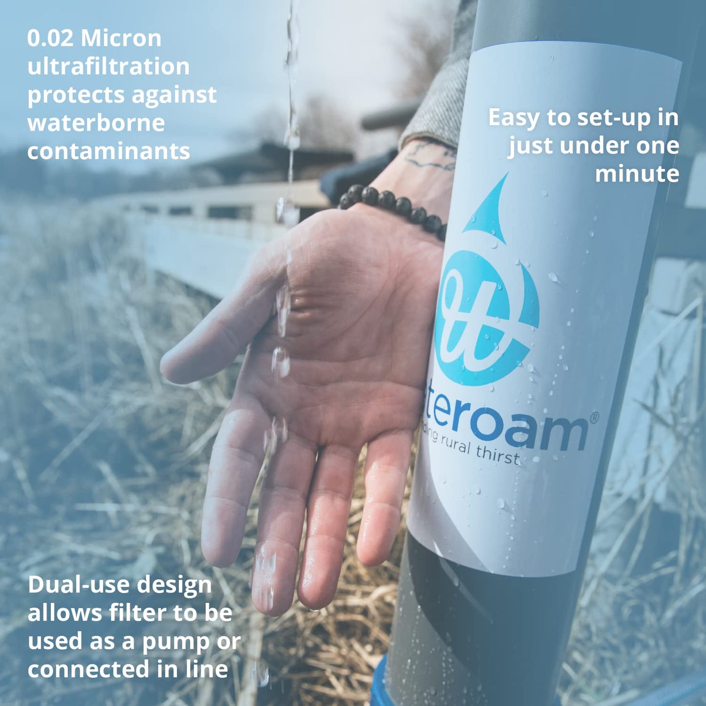 ROAMfilter Plus - Portable Water Filter System - Hiking & Backpacking Water Purifier Pump with Inline Capability for Camping & Emergency, Long Lifespan, no Electricity Required