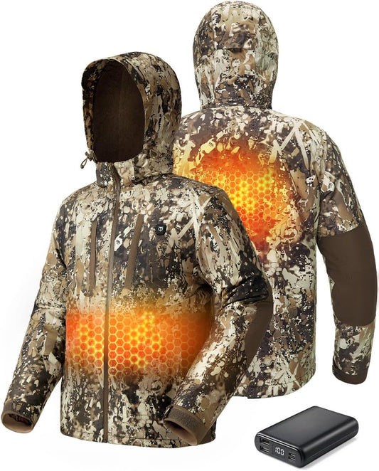 TIDEWE Heated Jacket for Men with Battery Pack, Insulation Waterproof Hunting Coat with Heater, Veil Camo, Size S-3XL