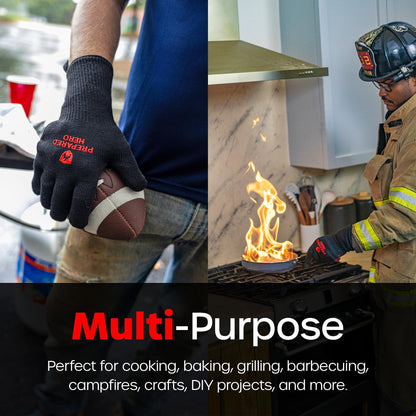 Fireproof Gloves by Prepared Hero - 1 Pack - Resistant Up to 1472 Degrees - Cut Resistant, BBQ Gloves - Grill Gloves - Fire Protection Gloves - Heat Resistant Gloves - Heat Gloves for Grilling & BBQ