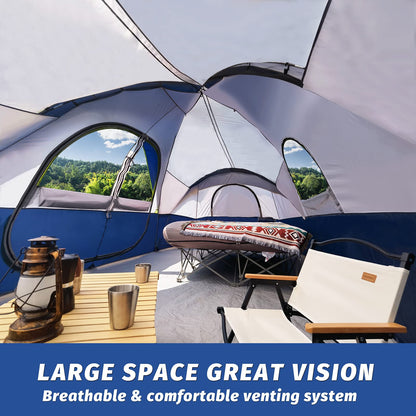 UNP Camping Tent 10-Person-Family Tents, Parties, Music Festival Tent, Big, Easy Up, 5 Large Mesh Windows, Double Layer, 2 Room, Waterproof, Weather Resistant, 18ft x 9ft x78in