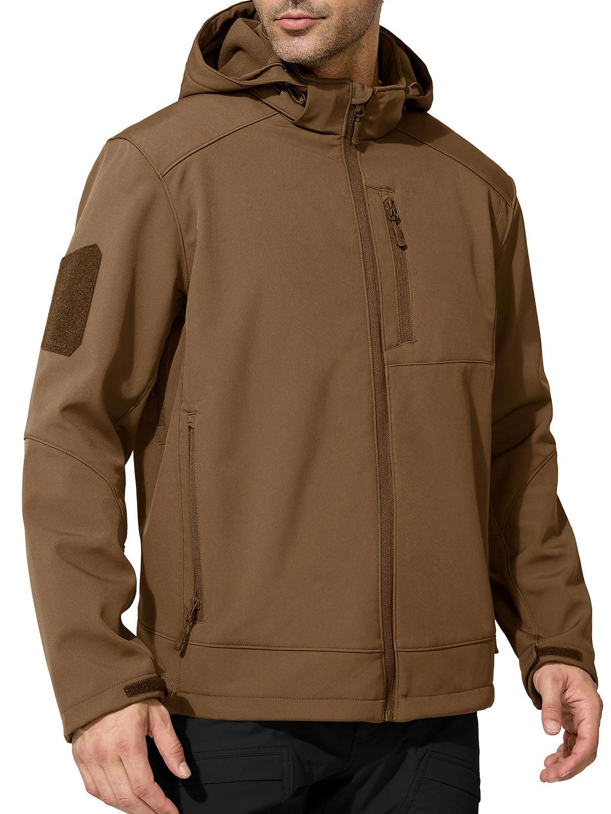 FREE SOLDIER Men's Lightweight Softshell Jacket Winter Fleece Lined Hooded Rain Waterproof Hiking Outdoor Jackets