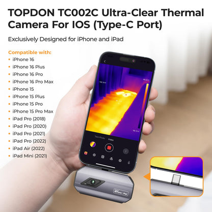 TOPDON TC002C Thermal Camera, 512 x 384 Super Resolution, 256 x 192 IR Resolution, Thermal Imager for iPhone 17/16/15 Series & iPads with Type-C Port, -4°F~1022°F Temp Range, Upgraded Version of TC002