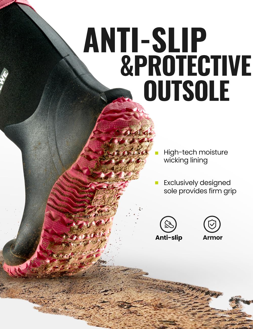 TIDEWE Rubber Boots for Women with Steel Shank, 6mm Neoprene Waterproof Insulated Mid Calf Rain Boots, Sturdy Hunting Work Boots for Farming Gardening Fishing