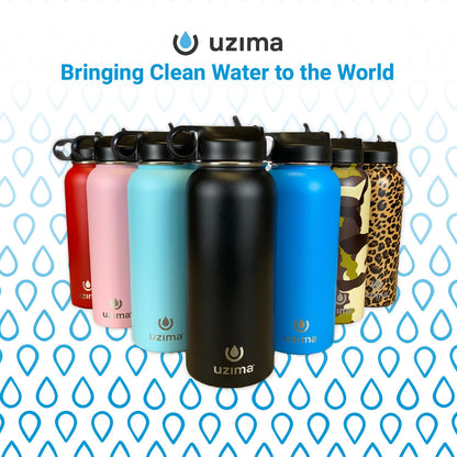 Uzima - Z-Source Filtered Water Bottle for Hiking, Backpacking, Camping, and Travel. Large 32oz Capacity with Double-Walled Stainless Steel Exterior.