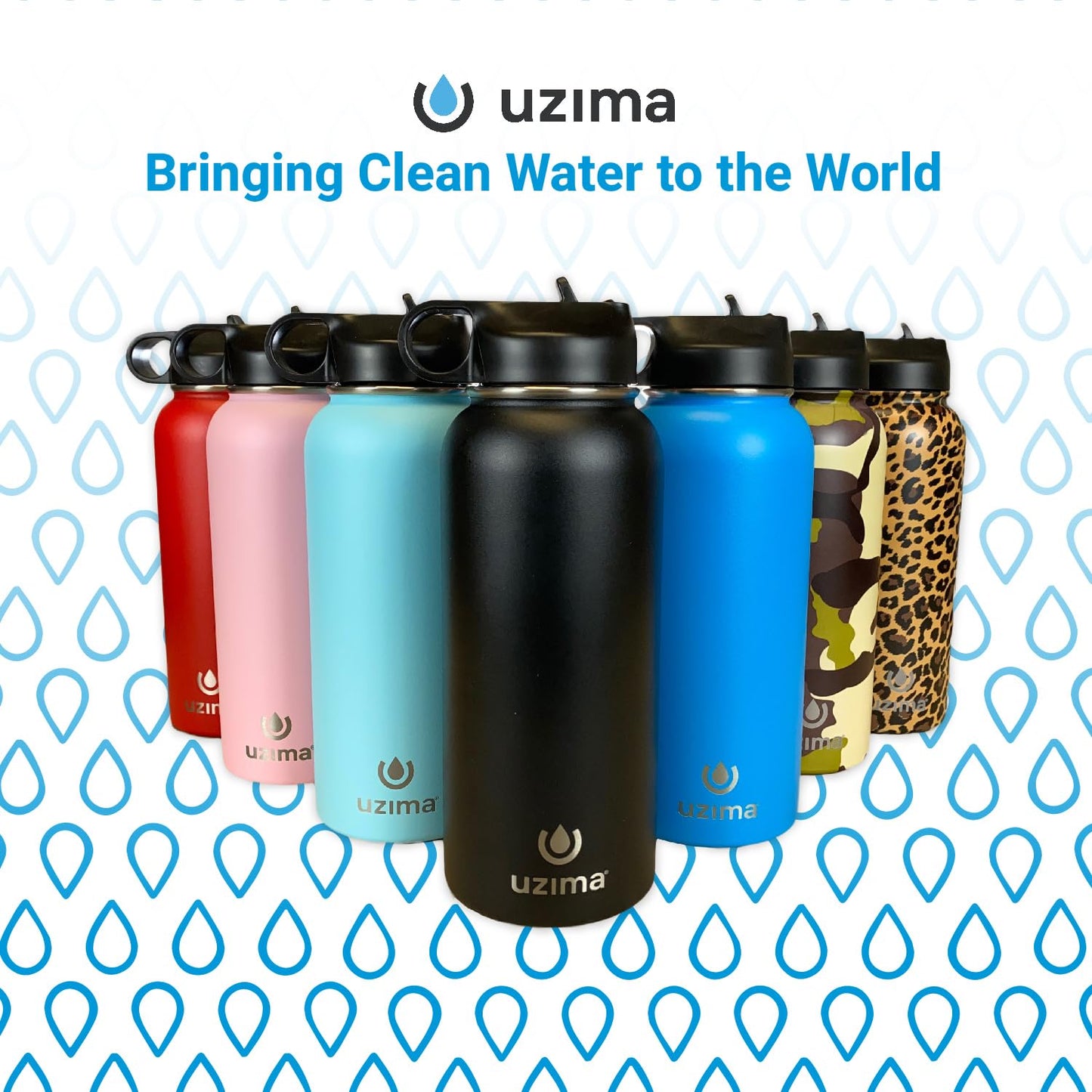 Uzima - Z-Source Filtered Water Bottle for Hiking, Backpacking, Camping, and Travel. Large 32oz Capacity with Double-Walled Stainless Steel Exterior.
