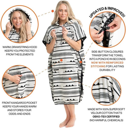 Arcturus Surf Poncho | Hooded Changing Towel & Cover-Up | 100% Cotton Velour | 2-in-1 Design Converts Your Poncho to a Beach Towel (Trestles, Adult)