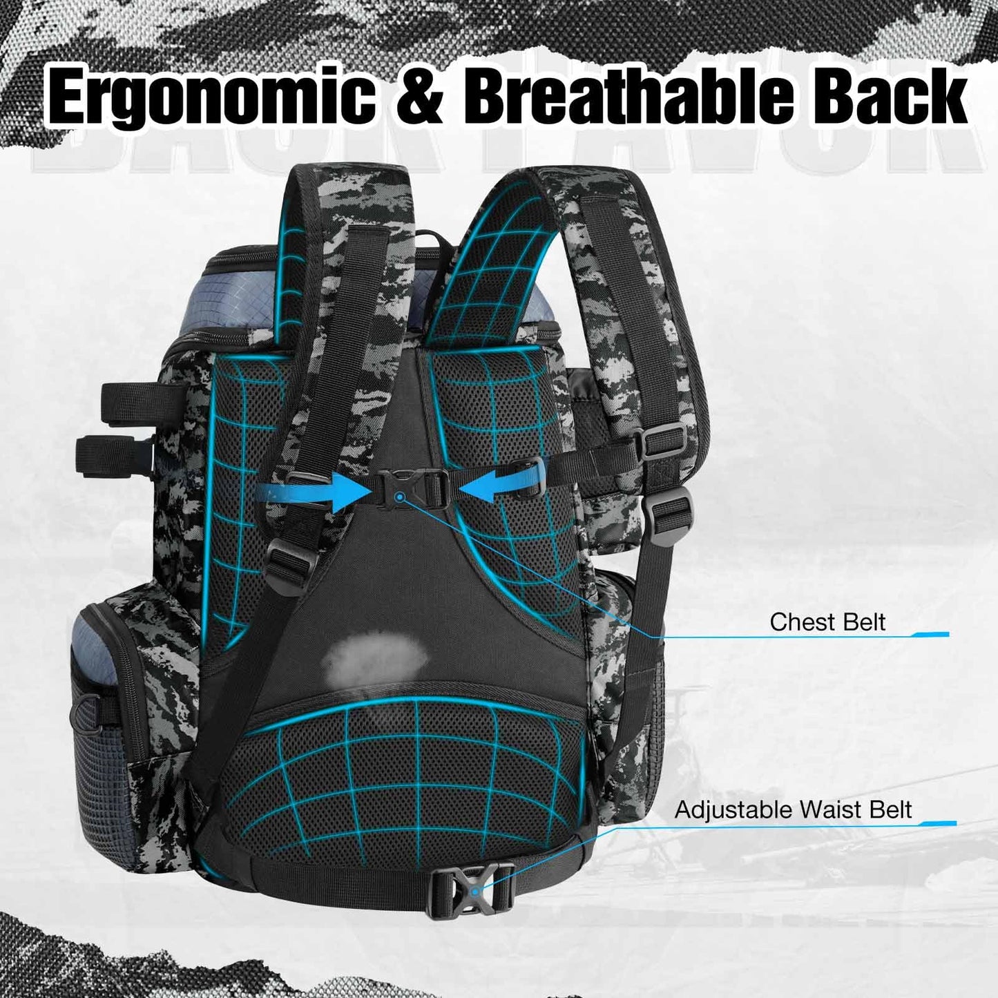 Piscifun Fishing Tackle Backpack with Rod Holders & 4 Tackle Boxes, 42L Outdoor Fishing Bag with Waterproof Rain Cover