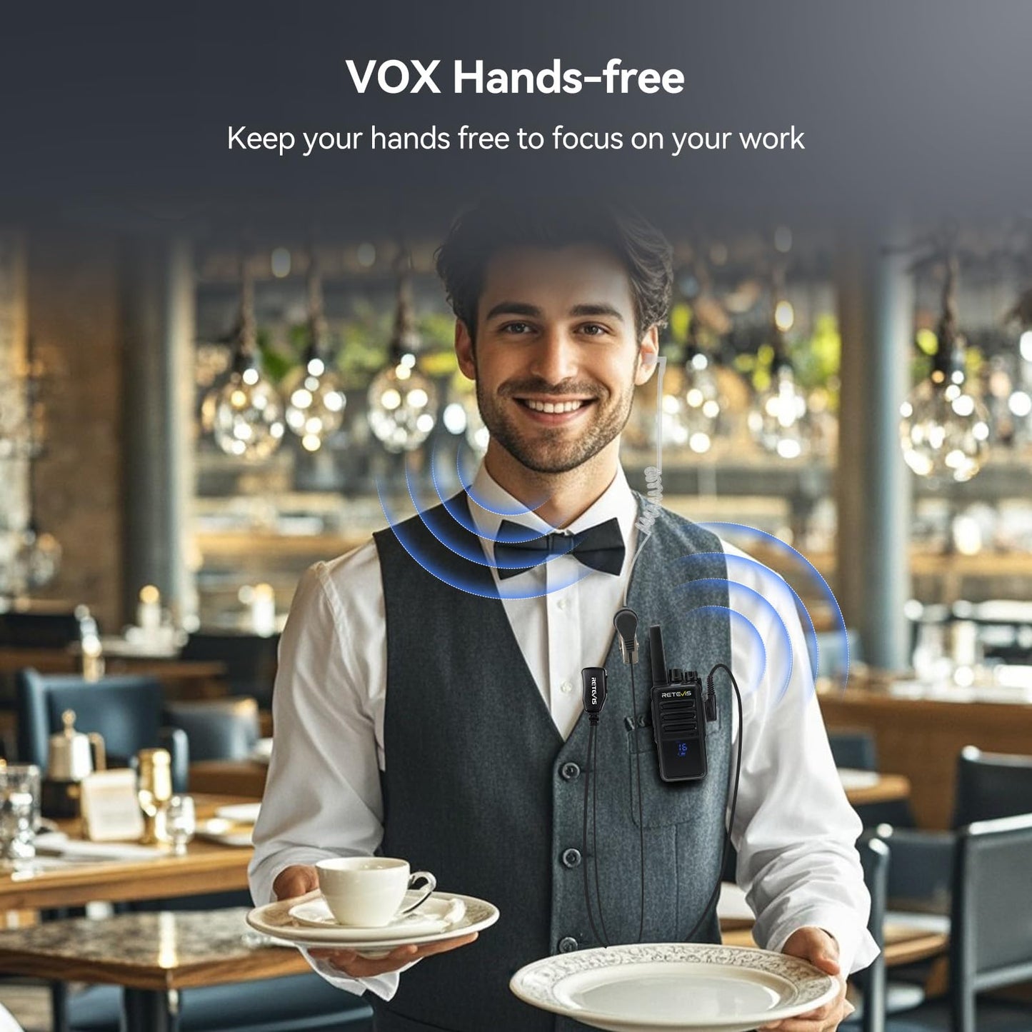 Retevis RT68 Two-Way Radios Long Range, Walkie Talkies for Adults, 2 Way Radio with Earpiece, Walkie Talkie Rechargeable with Charging Base, for Manufacturing Restaurant Business School(10 Pack)