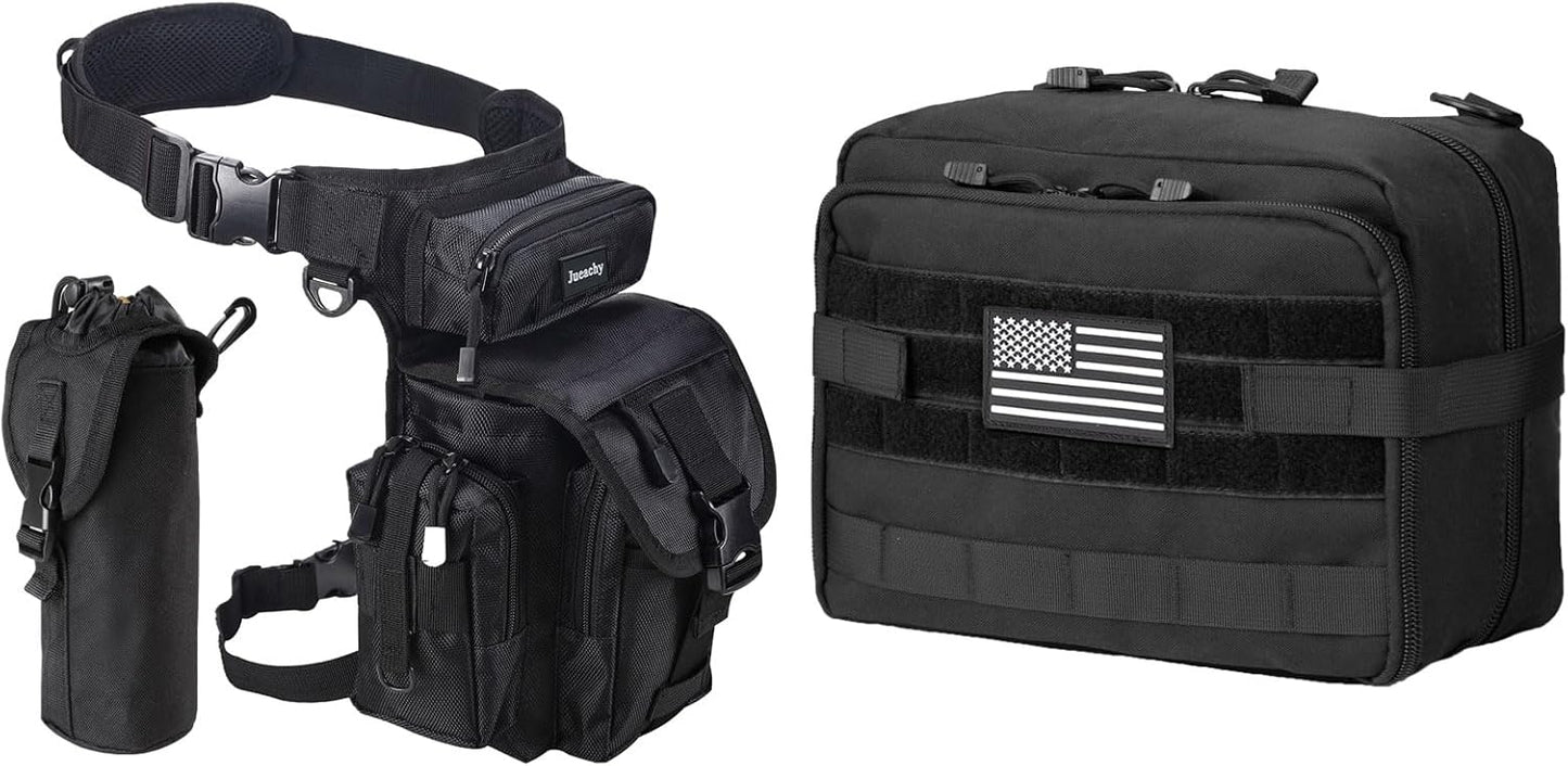Jueachy Drop Leg Bag(Black)+Tactical Molle Pouch Admin Bag(Black)