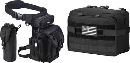 Jueachy Drop Leg Bag(Black)+Tactical Molle Pouch Admin Bag(Black)
