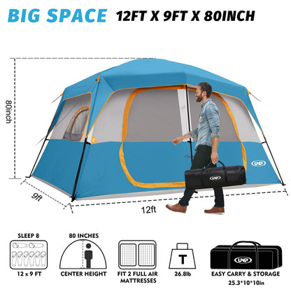 UNP 2/4/6/8 Person Tent, Portable Cabin Tent, Camping Tent 4-Person Easy Set Up, Waterproof with Top Rainfly for Outdoor Camping/Hiking | Easy Set Up, Waterproof, Top Rainfly