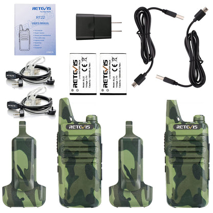Retevis RT22 Walkie Talkies, Mini 2 Way Radio Rechargeable, VOX Handsfree, Portable, Two-Way Radios Long Range with Earpiece, for Family Road Trip Camping Hiking Skiing(2 Pack, Black)