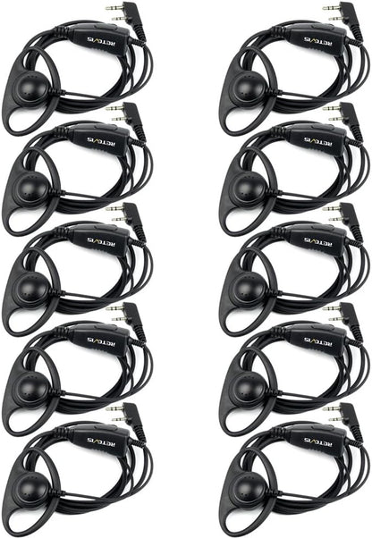 Retevis Case of 10, Walkie Talkies Earpiece with Mic 2 Pin D-Type Headset for H-777 RT22 RT21 RT86S, Compatible with Pxton Kenwood Baofeng BF-888S Walkie Talkies, Walkie Talkie Earpiece(10 Pack)