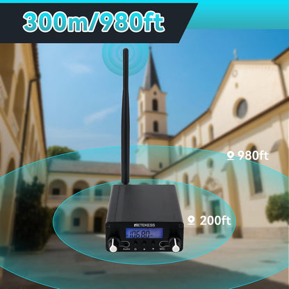 Retekess TR508 FM Transmitter for Church,FM Broadcast Transmitter,Long Range FM Radio Stereo Station with 3.5mm Mic Audio Jack for Drive in Movie,Parking Lot,Home,Library,Fcc Certified