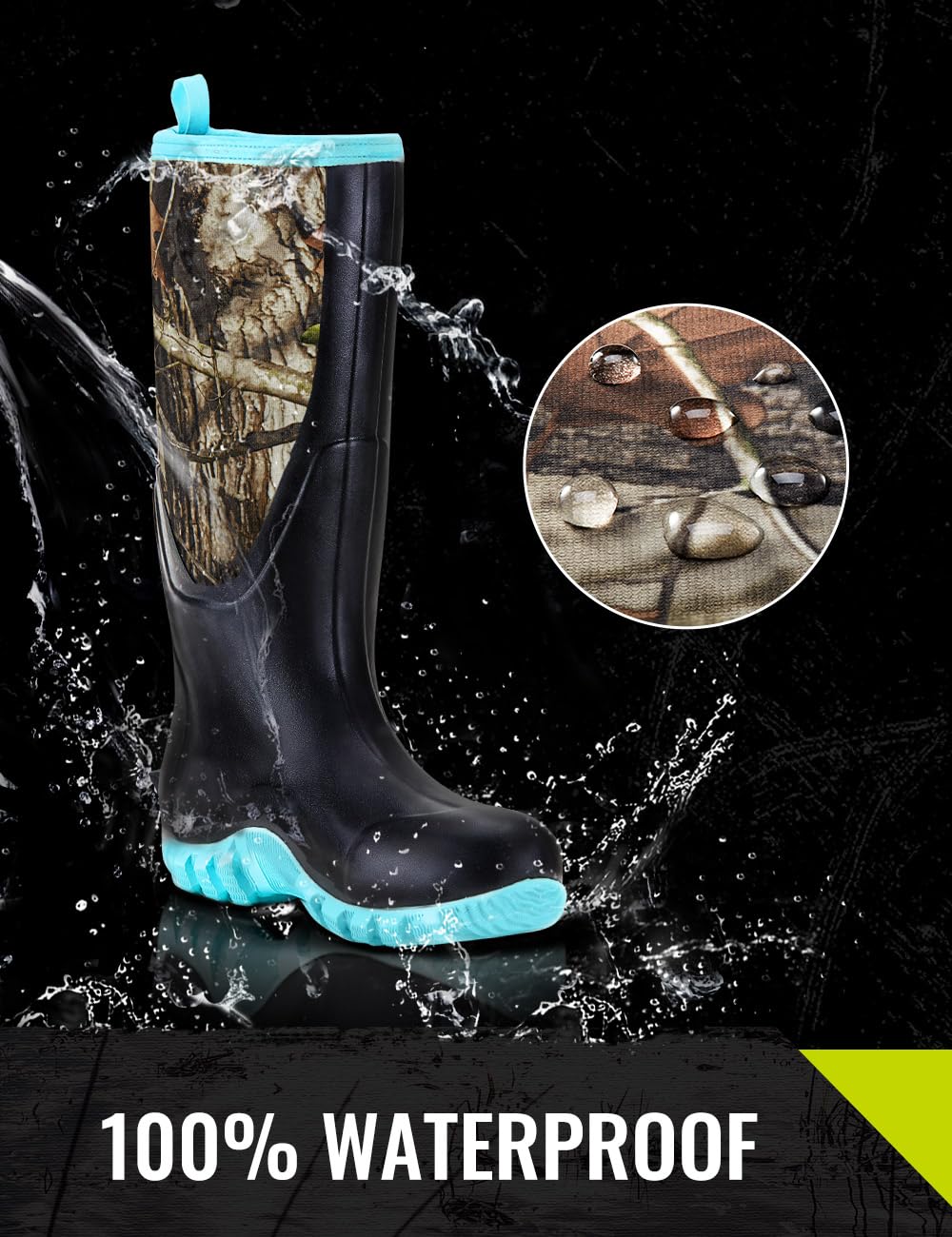 TIDEWE Rubber Boots for Women with Steel Shank, Waterproof Rain Boots Multi-Season, 6mm Neoprene Sturdy Rubber Outdoor Hunting Boots Next Camo G2 (Pink & Green)