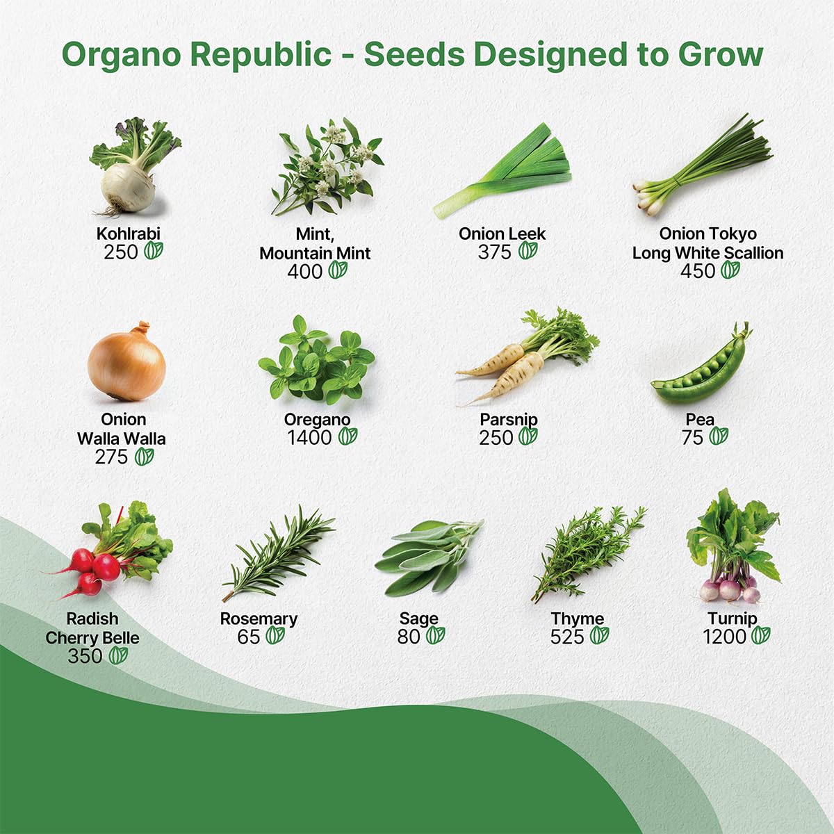 Organo Republic 25 Winter Vegetable & Green Seeds Variety Pack for Outdoors & Indoor Home Gardening 27670+ Non-GMO Heirloom Seeds: Broccoli Beet Carrot Collard Lettuce Radish Spinach Pea Kohlrabi