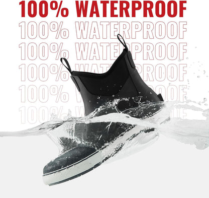 Piscifun Men’ s Deck Boots, Waterproof Fishing Rain Boots, Anti-Slip Rubber Boots with Breathable Neoprene Lining