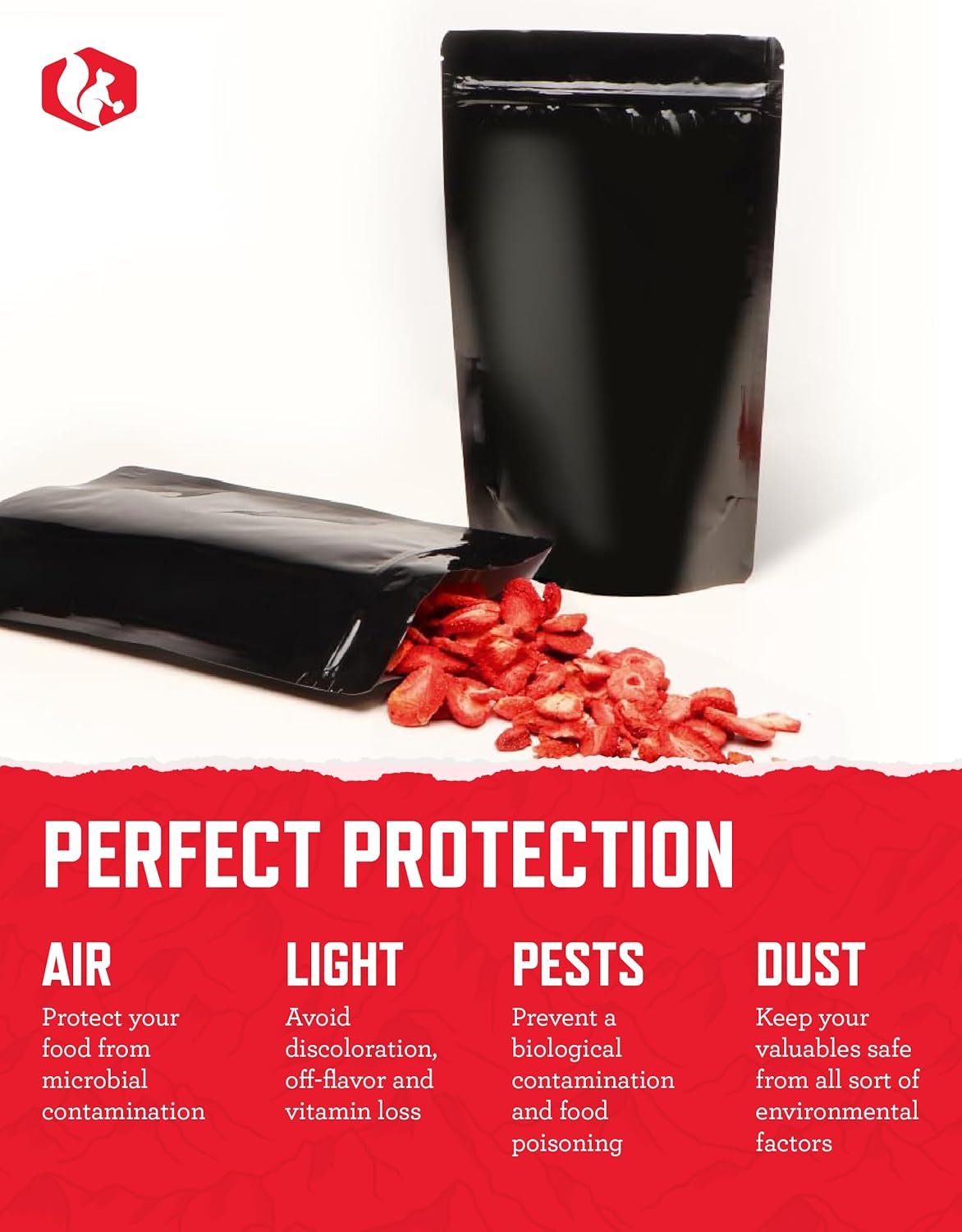 READYWISE - Mylar Bags, Large, Black, 100 Pieces, 16 Ounce, Mylar Bags, Ideal for Food Storage, Long Term Food Supply, Up to 25 Years, Resealable, Smell Proof Bag, 11"x6.75x3"