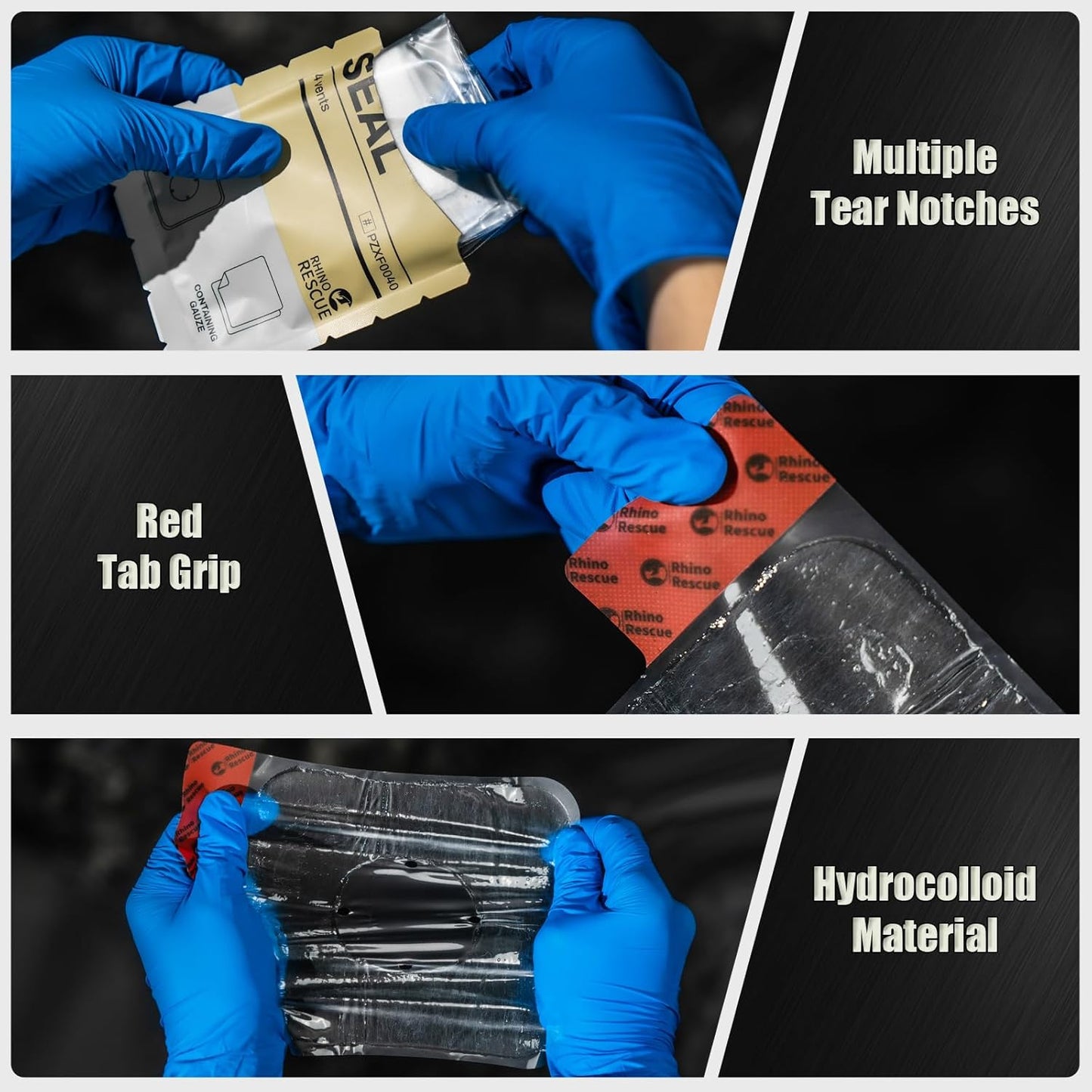 Rhino RESUE Bundle-Vented Chest Seal, 4 Vents, Sterile Emergency Trauma Dressing, Occlusive Adhesive Pad+Trauma Kit with C-A-T Tourniquet, Tactical First Aid Kit Molle Pouch for Military