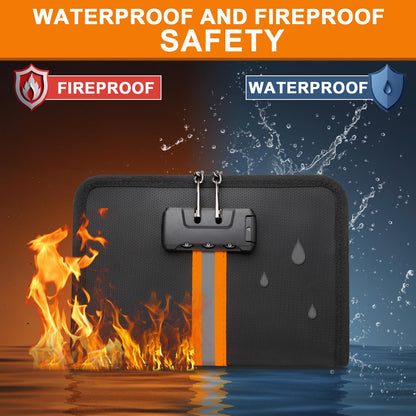 Fireproof Money Bag,Money Bag with Lock and Zipper,Safe Fireproof Waterproof,Suitable for Cash, Mobile Phones, Keys, Credit Cards