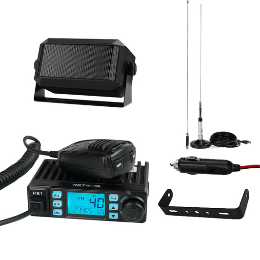 Retevis MB1 40 Channel CB Radio, Noise Cancellation Long Range Mobile Radio, with CB Antenna and Cigarette Lighter, Emergency Channel 9/19, 7-Color Screen, Auto-Scan, External Speaker Jack for Trucker