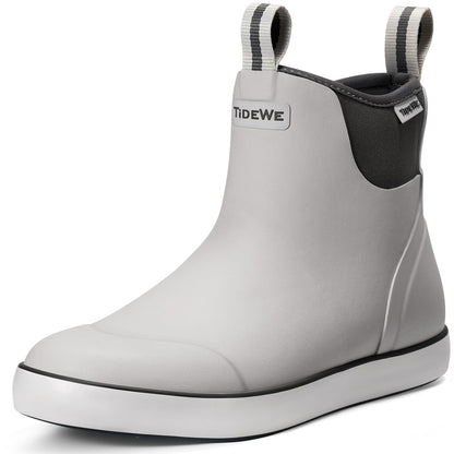 TIDEWE Deck Boots for Men, Waterproof Fishing Boots, Slip On Neoprene Rubber Ankle Rain Boots for Boating (Black Orange, Light Grey & Grey Brown, Size 7-14)