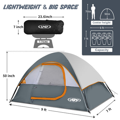 Camping Tent 4 Person, Waterproof Windproof Tent with Rainfly Easy Set up-Portable Dome Tents for Camping