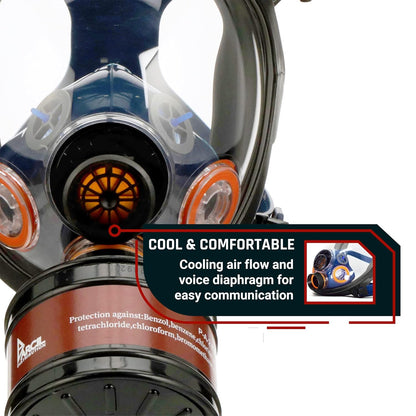 ST-100X Inferno Red Mirrored Survival & Tactical Full Face Respirator with P-D-1 Single 40mm Carbon Activated Charcoal Filter Canister