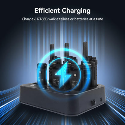 Retevis RT68 Walkie Talkies Rechargeable, Portable Two Way Radios 6 Pack with Six-Way Multi Gang Charger, Heavy Duty Walkie Talkie for Adults, Hands Free, Long Range, for School Restaurant Farm