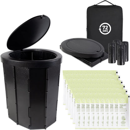 72 HRS Portable Collapsible Camp Toilet - Extra Large, Lightweight & Sturdy (With 12 Toilet Bags)